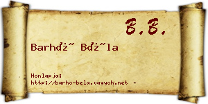 Barhó Béla névjegykártya